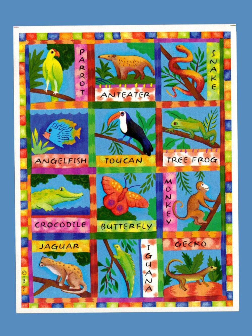 Hallmark Rainforest Animals Sticker Sheet Vintage